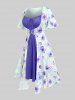 Plus Size Flutter Sleeves Floral Dress and Lace-up A Line Cami Dress Set -  