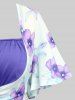 Plus Size Flutter Sleeves Floral Dress and Lace-up A Line Cami Dress Set -  