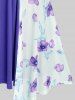 Plus Size Flutter Sleeves Floral Dress and Lace-up A Line Cami Dress Set -  
