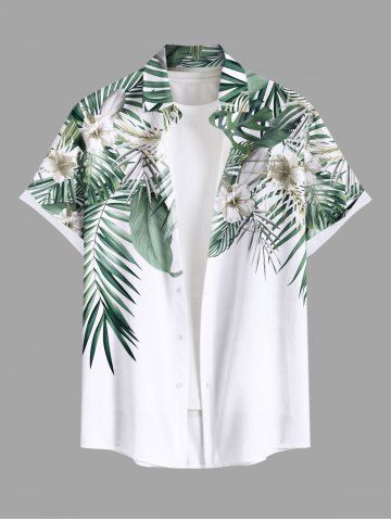 Chemise Imprimé à Fleurs et Feuilles Tropicales Grande Taille avec Boutons pour Homme