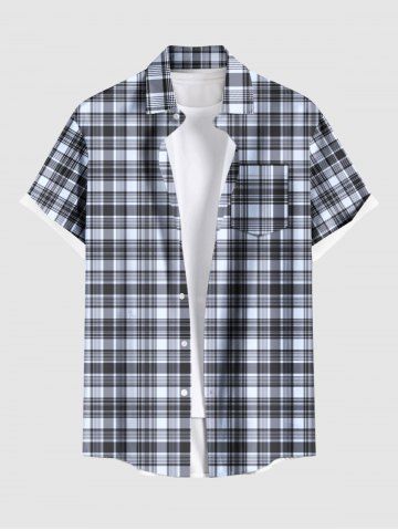 Plus Size Plaid Print Buttons Pocket Shirt For Men - BLACK - L