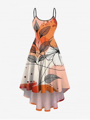 Robe asymétrique hawaïenne à imprimé floral et branches, grande taille, coupe asymétrique. - ORANGE - M