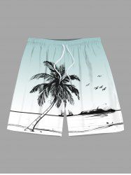 Plus Size Coconut Tree Seascape Bird Ombre Print Hawaii Beach Shorts For Men -  