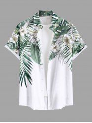Chemise Imprimé à Fleurs et Feuilles Tropicales Grande Taille avec Boutons pour Homme - Blanc XL