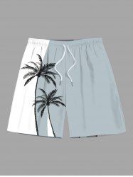 Short de Plage Hawaïen en Blocs de Couleurs Arbre Noix de Coco Imprimé Grande Taille pour Homme - Gris Clair 7XL