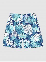 Short de Plage Imprimé Feuilles Tropicales Grande Taille pour Homme - Bleu 2XL