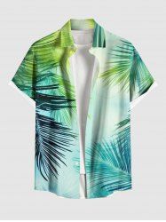 Plus Size Tropical Leaves Print Hawaii Ombre Button Pocket Shirt For Men -  