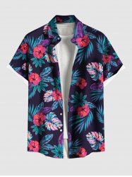 Chemise Imprimé à Feuilles et Fleurs Tropicales Grande Taille avec Poche pour Homme - Noir 4XL
