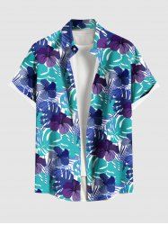 Chemise hawaïenne grande taille pour homme, à imprimé floral tropical et hibiscus, avec boutons et poche. - Bleu Ciel S