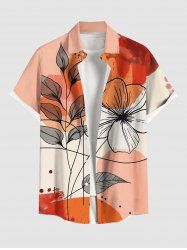 Plus Size Flower Leaf Branch Colorblock Print Hawaii Button Pocket Shirt For Men -  