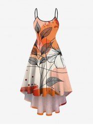 Robe asymétrique hawaïenne à imprimé floral et branches, grande taille, coupe asymétrique. - Orange L