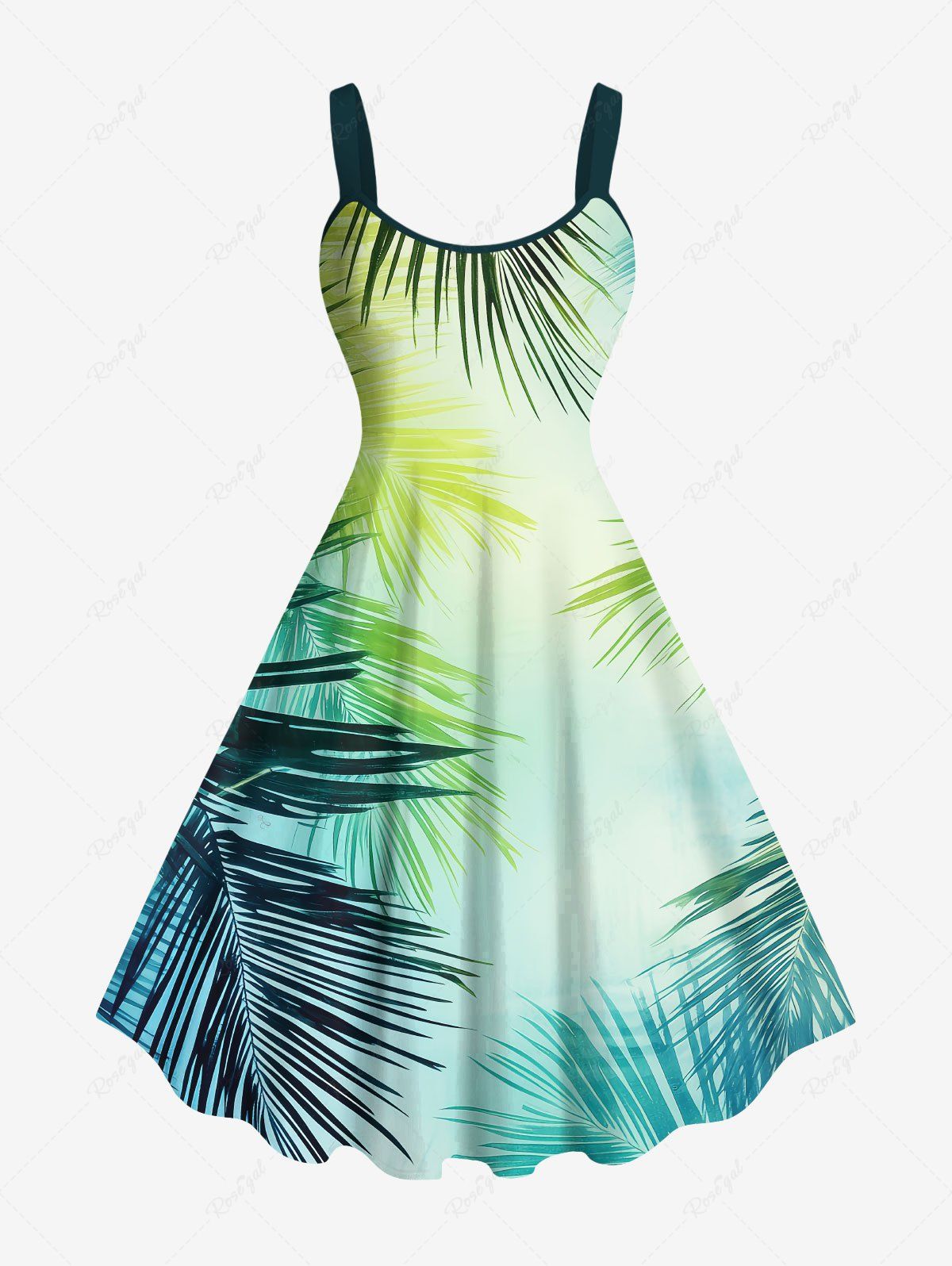 Robe Débardeur Grande Taille Imprimée de Feuilles Tropicales Vert 6X