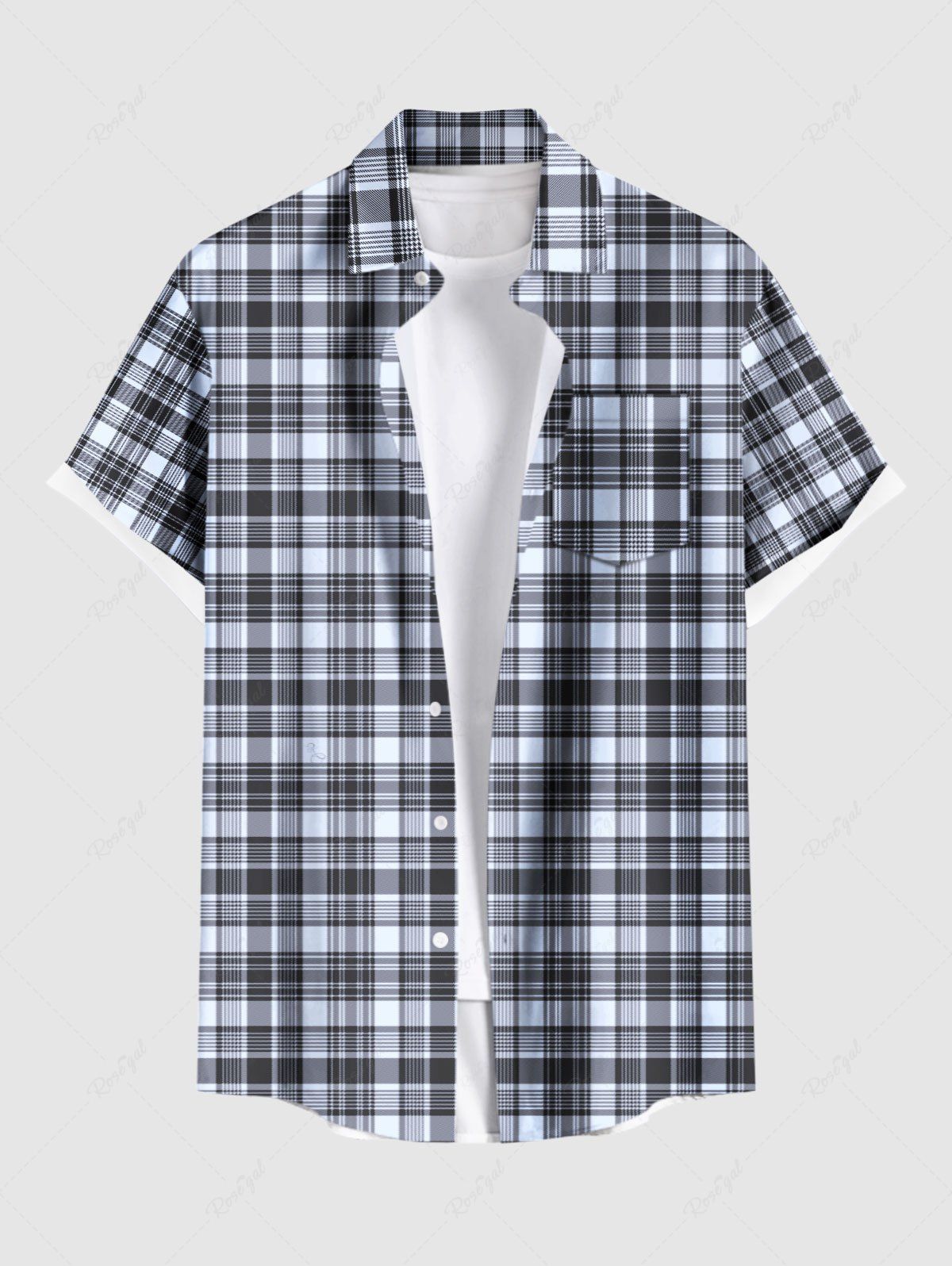 New Plus Size Plaid Print Buttons Pocket Shirt For Men  