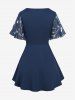 Embroidery Rose Flower Chiffon 2 In 1 Top and Appliques Leggings Plus Size Outfit -  
