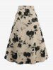 Mesh Flocking Embossed Crinkle Patchwork Velvet Top and Ink Painting Rose Flower Distressed Zipper Skirt Plus Size Outfit -  