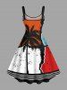 Plus Size Coconut Tree Colorblock Bending Striped Print Hawaii A Line Tank Dress -  