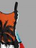 Plus Size Coconut Tree Colorblock Bending Striped Print Hawaii A Line Tank Dress -  