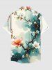 Plus Size Ombre Floral Tree Branch Print Hawaii Button Pocket Shirt For Men -  