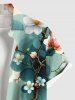Plus Size Ombre Floral Tree Branch Print Hawaii Button Pocket Shirt For Men -  