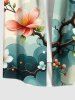 Plus Size Ombre Floral Tree Branch Print Hawaii Button Pocket Shirt For Men -  