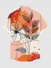 Plus Size Flower Leaf Branch Colorblock Print Hawaii Button Pocket Shirt For Men -  