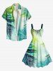 Plus Size Tropical Leaves Print Hawaii Ombre A Line Tank Dress -  