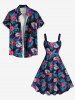 Robe Débardeur Hawaïen Ligne A Feuille Tropicale Imprimée de Grande Taille - Noir XS