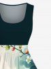 Plus Size Ombre Floral Tree Branch Print Hawaii Vintage Swing A Line Dress -  