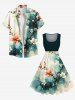 Plus Size Ombre Floral Tree Branch Print Hawaii Vintage Swing A Line Dress -  