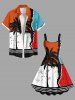 Plus Size Coconut Tree Colorblock Bending Striped Print Hawaii A Line Tank Dress -  