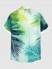 Plus Size Tropical Leaves Print Hawaii Ombre Button Pocket Shirt For Men -  