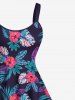 Plus Size Tropical Leaves Floral Print Hawaii A Line Tank Dress -  