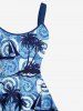 Robe Ligne A à Bretelle Nouée Arbre Noix de Coco Imprimé de Grande Taille - Bleu 4X