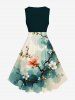 Robe Vintage Trapèze Branche D'Arbre Ombrée Fleuri Imprimé de Grande Taille - Vert profond 2X