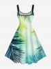 Plus Size Tropical Leaves Print Hawaii Ombre A Line Tank Dress -  