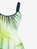 Plus Size Tropical Leaves Print Hawaii Ombre A Line Tank Dress -  