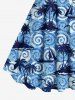 Robe Ligne A à Bretelle Nouée Arbre Noix de Coco Imprimé de Grande Taille - Bleu 6X