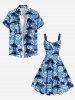 Robe Ligne A à Bretelle Nouée Arbre Noix de Coco Imprimé de Grande Taille - Bleu 6X