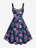 Plus Size Tropical Leaves Floral Print Hawaii A Line Tank Dress -  