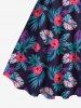 Plus Size Tropical Leaves Floral Print Hawaii A Line Tank Dress -  