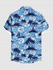 Chemise Boutonnée Imprimé Cocotier Hawaiien avec Poche Grande Taille pour Homme - Bleu 4XL