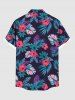 Chemise Imprimé à Feuilles et Fleurs Tropicales Grande Taille avec Poche pour Homme - Noir 4XL