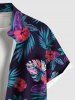 Chemise Imprimé à Feuilles et Fleurs Tropicales Grande Taille avec Poche pour Homme - Noir 4XL