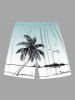 Short de Plage Hawaïen Ombre à Imprimé Cocotiers et Paysage Marin Grande-Taille pour Hommes - Bleu clair 6XL