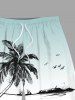 Plus Size Coconut Tree Seascape Bird Ombre Print Hawaii Beach Shorts For Men -  