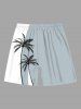 Plus Size Coconut Tree Colorblock Print Hawaii Beach Shorts For Men -  