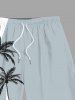 Plus Size Coconut Tree Colorblock Print Hawaii Beach Shorts For Men -  