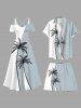 Short de Plage Hawaïen en Blocs de Couleurs Arbre Noix de Coco Imprimé Grande Taille pour Homme - Gris Clair 7XL