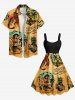 Plus Size Guitar Coconut Tree Pineapple Seascape Beauty Print Hawaii Tank Dress -  