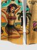 Plus Size Guitar Coconut Tree Pineapple Seascape Beauty Print Buttons Pocket Hawaii Shirt For Men -  